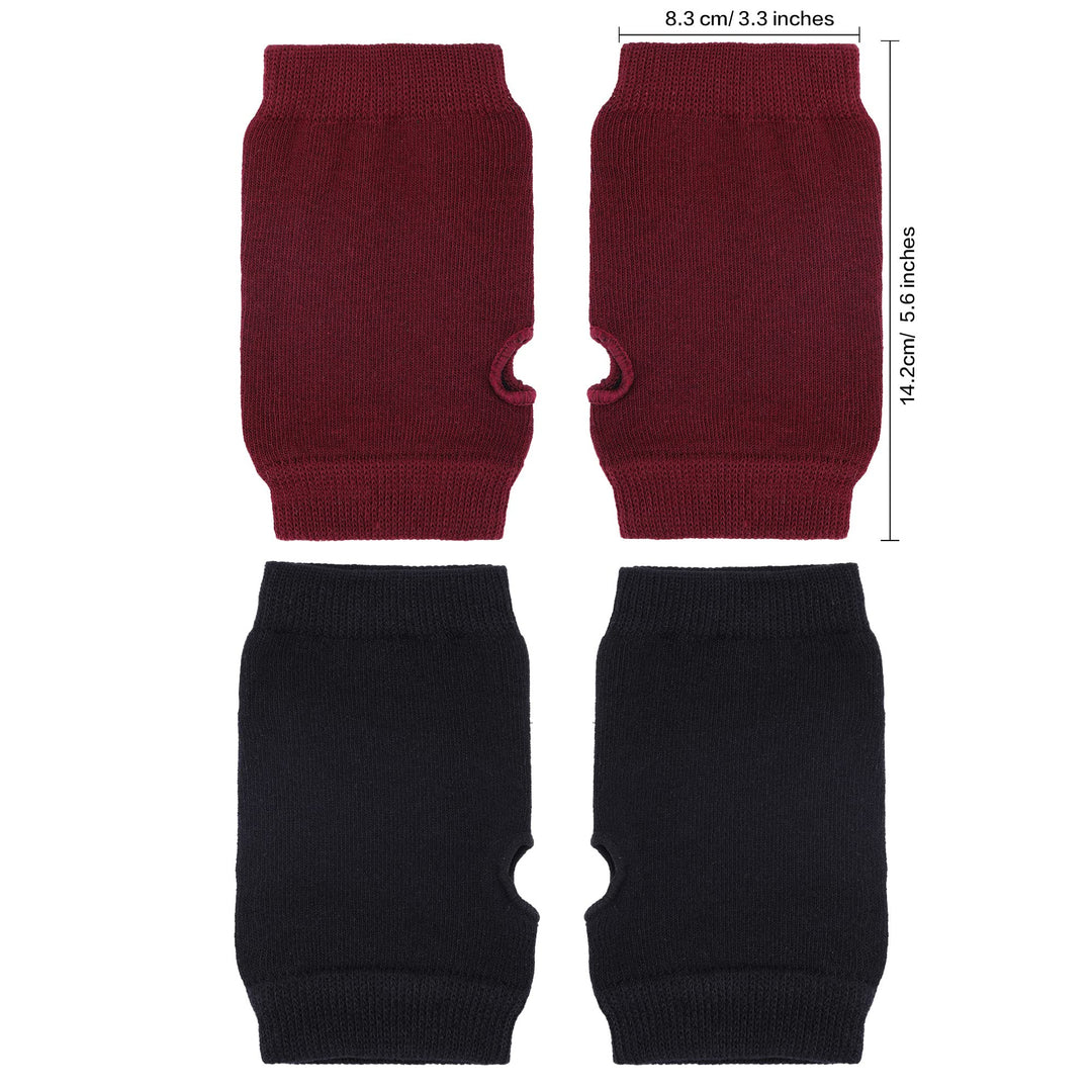 Fingerless Warm Gloves with Thumb Hole Cozy Half Fingerless Driving Gloves Knit Mittens for Men, Women (Black, Wine Red)