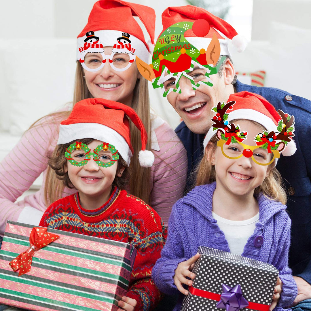 Christmas Glasses Funny Christmas Sunglasses Decorative Eyeglasses Frame Photo Prop Celebration, Xmas Santa Snowflake Decor,For Christmas Party Favors Supplies Decoration, Pack Of 24