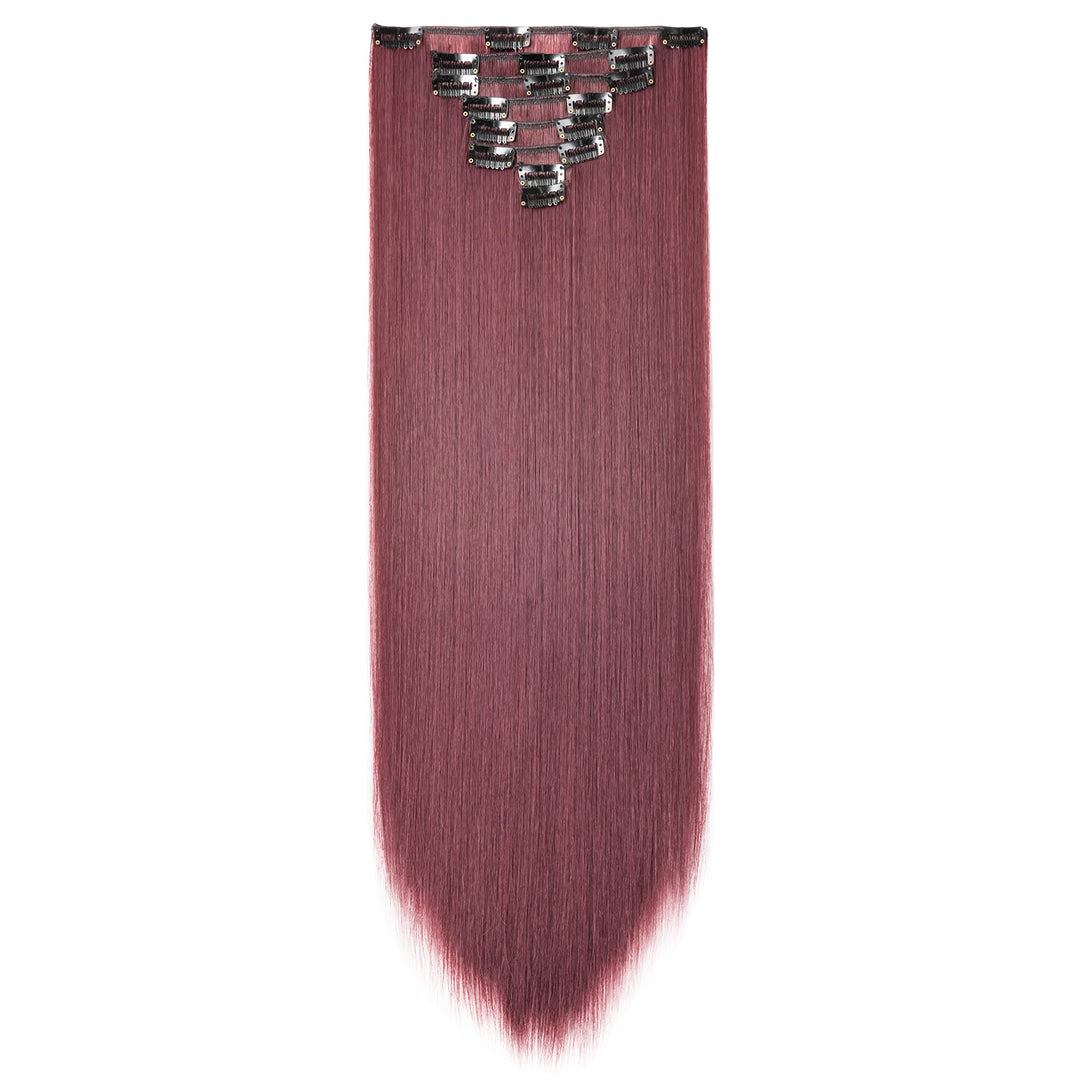 8PCS Clip in Hair Extensions Wine Red Burgundy Highlight Seamless Double Weft Hair Extensions Full Head 18 Clips Women Hairpiece 26 Straight Tangle-free Silky Soft Party Valentines