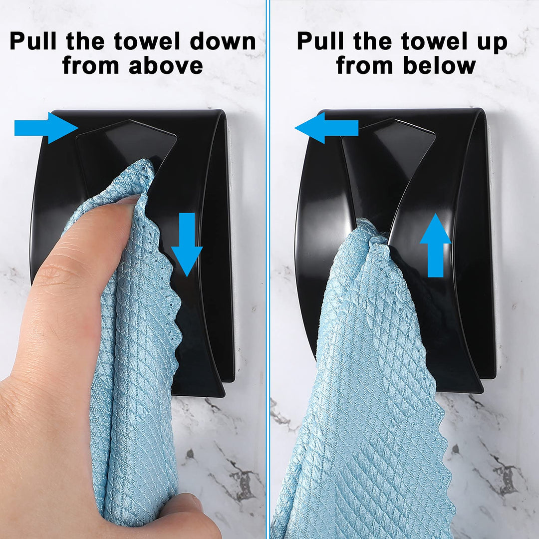 4 Pcs Self Adhesive Towel Hook Holder Grabber Stainless Steel Kitchen Dish Towel Hook Wall Mount Non Drilling Towel Hangers Rack Hand Towel Hook Tea Towel Holders for Bathroom (Black)