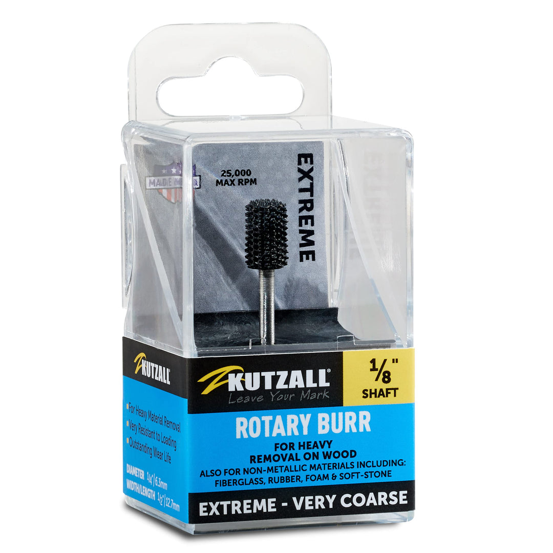 Extreme Cylinder Burr, 1/8 Shaft, Very Coarse - Woodworking Attachment for Dremel, Foredom, DeWalt, Milwaukee. Abrasive Tungsten Carbide, 1/4 (6.3mm) Dia. X 1/2 (12.7mm) Length, CX-14-EC