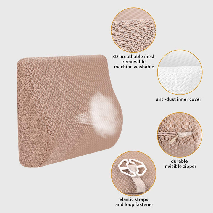 Memory Foam Lumbar Support Pillow for Car - Mid/Lower Back Support Cushion for Car Seat (Beige)