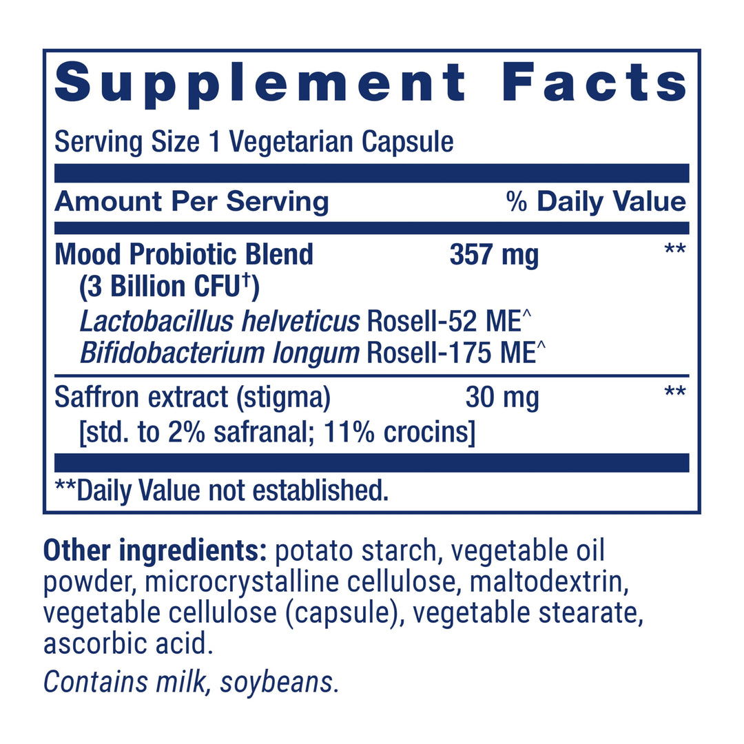 FLORASSIST Mood - Probiotic & Saffron Blend – Gluten-Free, Non-GMO, Vegetarian - 30 Capsules