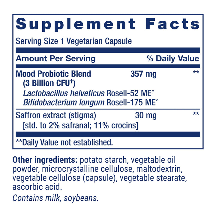 FLORASSIST Mood - Probiotic & Saffron Blend – Gluten-Free, Non-GMO, Vegetarian - 30 Capsules
