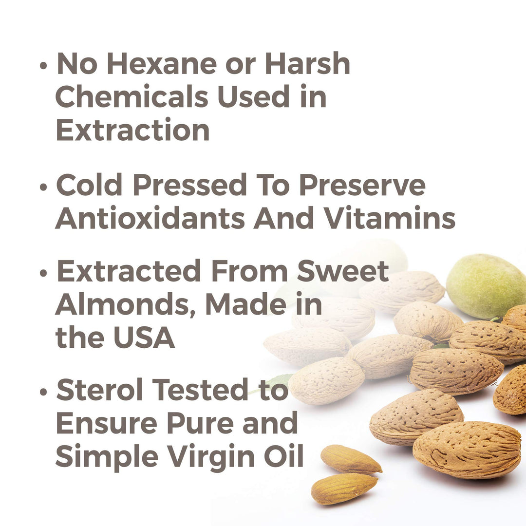 Sweet Almond Oil - for Skin, Hair, Body, Face & Baby - Natural Moisturizer, Massage & Aromatherapy Carrier Oil 100% Pure, Cold Pressed California Almonds, Made in USA, 4 oz