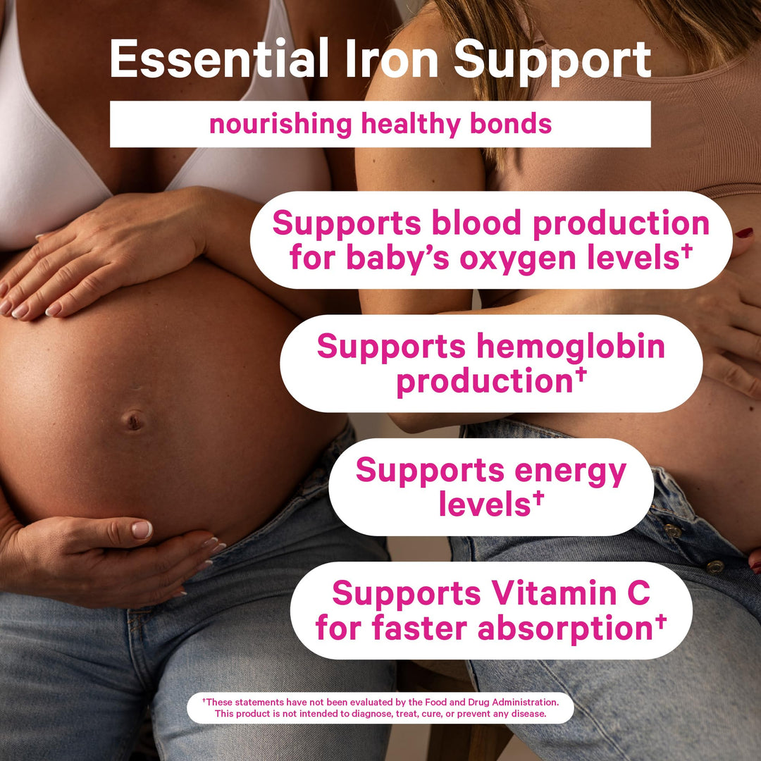 Prenatal Iron Supplement Gummies for Women - 20 mg with Vitamin C - Grape Chewable for Deficiency, Energy, & Blood Builder - 60 Gummy Chews