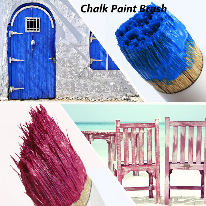 3 Pcs Chalk Paint Brushes Oval Paint Brush Chalk Paint Wax Brushes Bristle Paint Brushes for Furniture Stencils Home Decor, Including Flat Pointed and Round Chalk Paint Brushes(Blue)