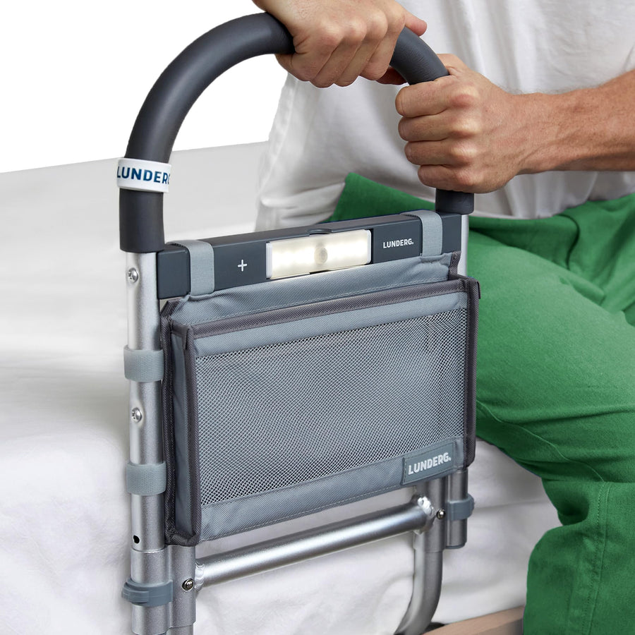 Bed Rails for Elderly Adults Safety - with Motion Light & Storage Pocket - Railings for Seniors & Surgery Patients - The Bed Cane Fits Any Bed & Makes Getting in & Out of Bed Much Easier