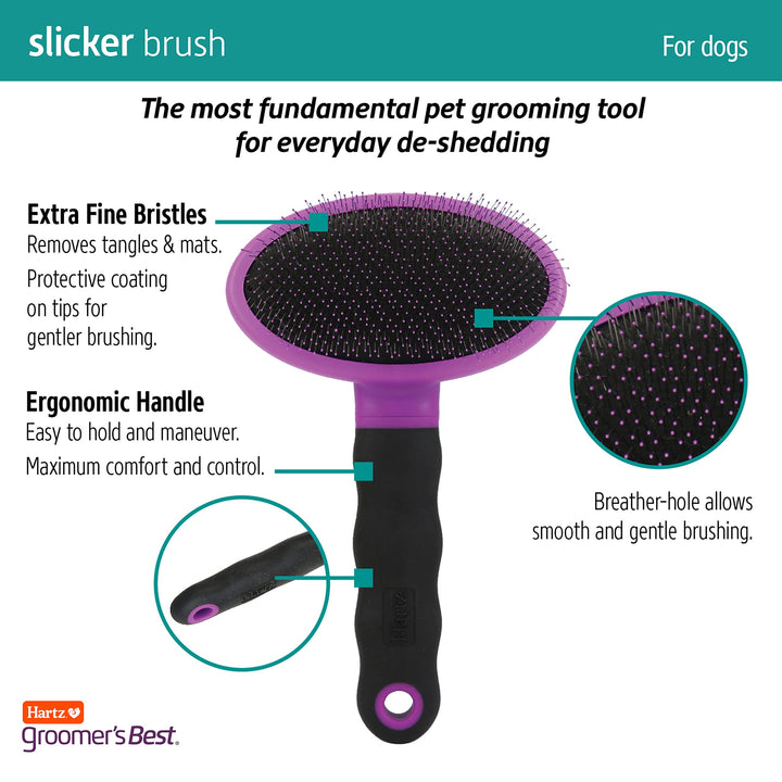 Groomer's Best Deshedding Slicker Dog Brush, Black/Violet, Dogs