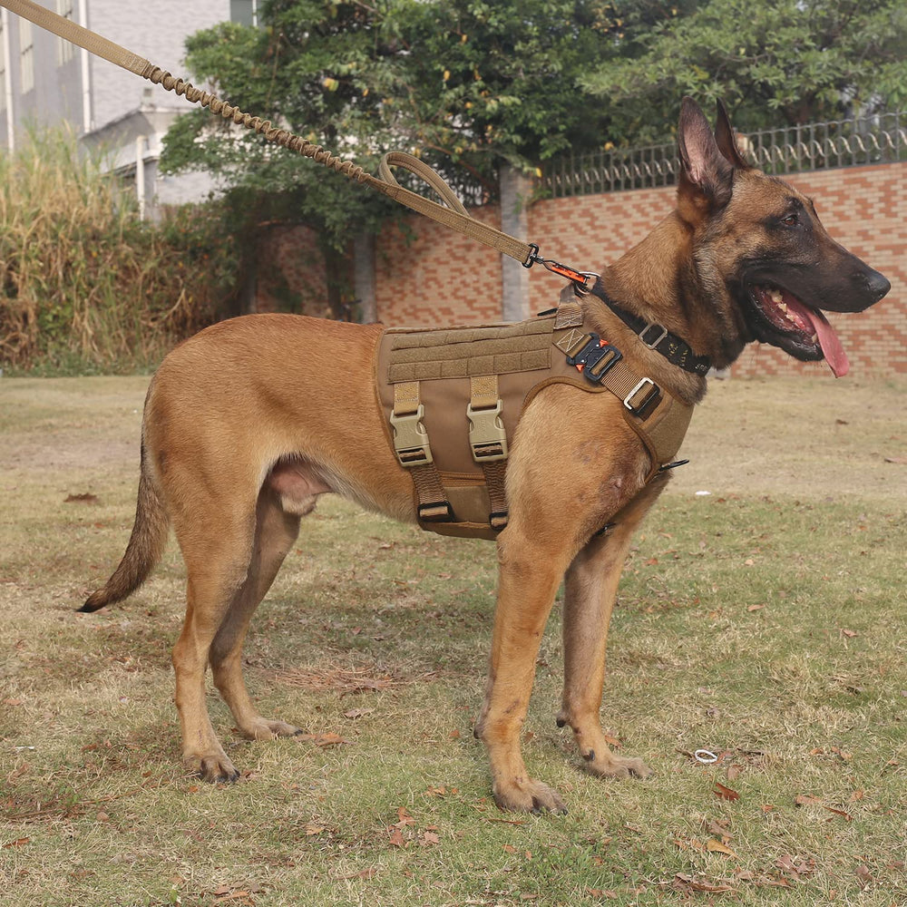 GN5 Tactical Dog Harness for Large Sized Dogs,Hook and Loop Panels,Walking Training Work Dog MOLLE Vest with Handle,No Pulling Front Leash Clip (L :Chest:28-35, Brown)