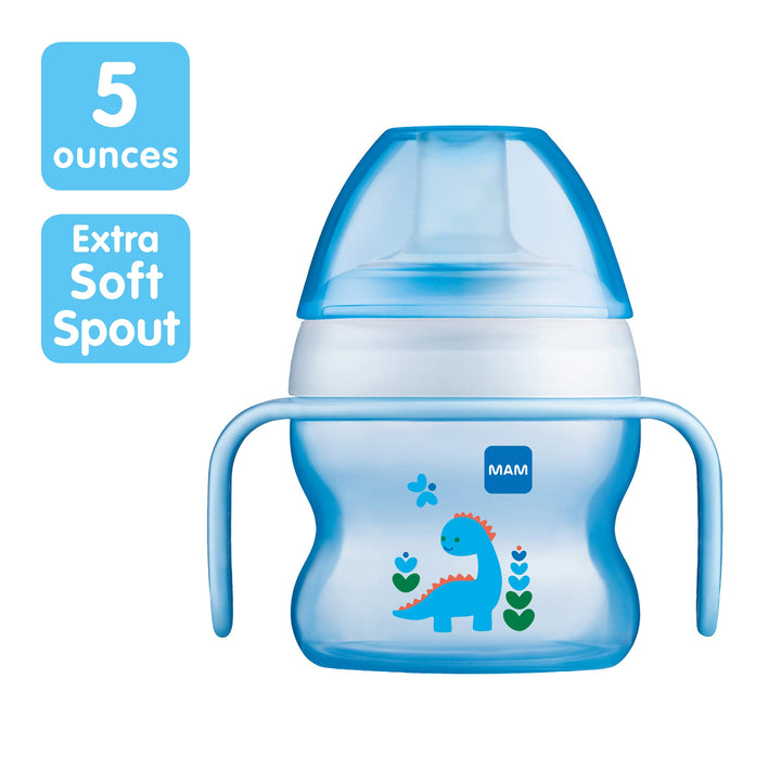 Starter Cup (1 Count), Sippy Cup, Drinking Cup with Extra-Soft Spill-Free Spout and Non-Slip Handles, for Boys 4+ Months, Five Ounces, Blue
