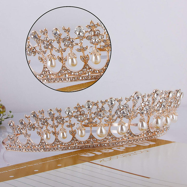 Crystal Rhinestone Queen Bride Tiara Crown for Women Girls Headdress Vintage Bridal Birthday Prom Wedding Tiaras and Crowns Hair Jewelry Accessories Rose Gold