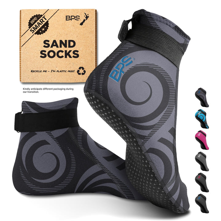 'Smart Sock' 3mm Neoprene Socks - For Beach Soccer, Volley ball and Water Activities Flexible Dive Socks Glued & Stitched Anti-Slip Wetsuit Boots for Men Women (Black Patterned/Blue, XL)