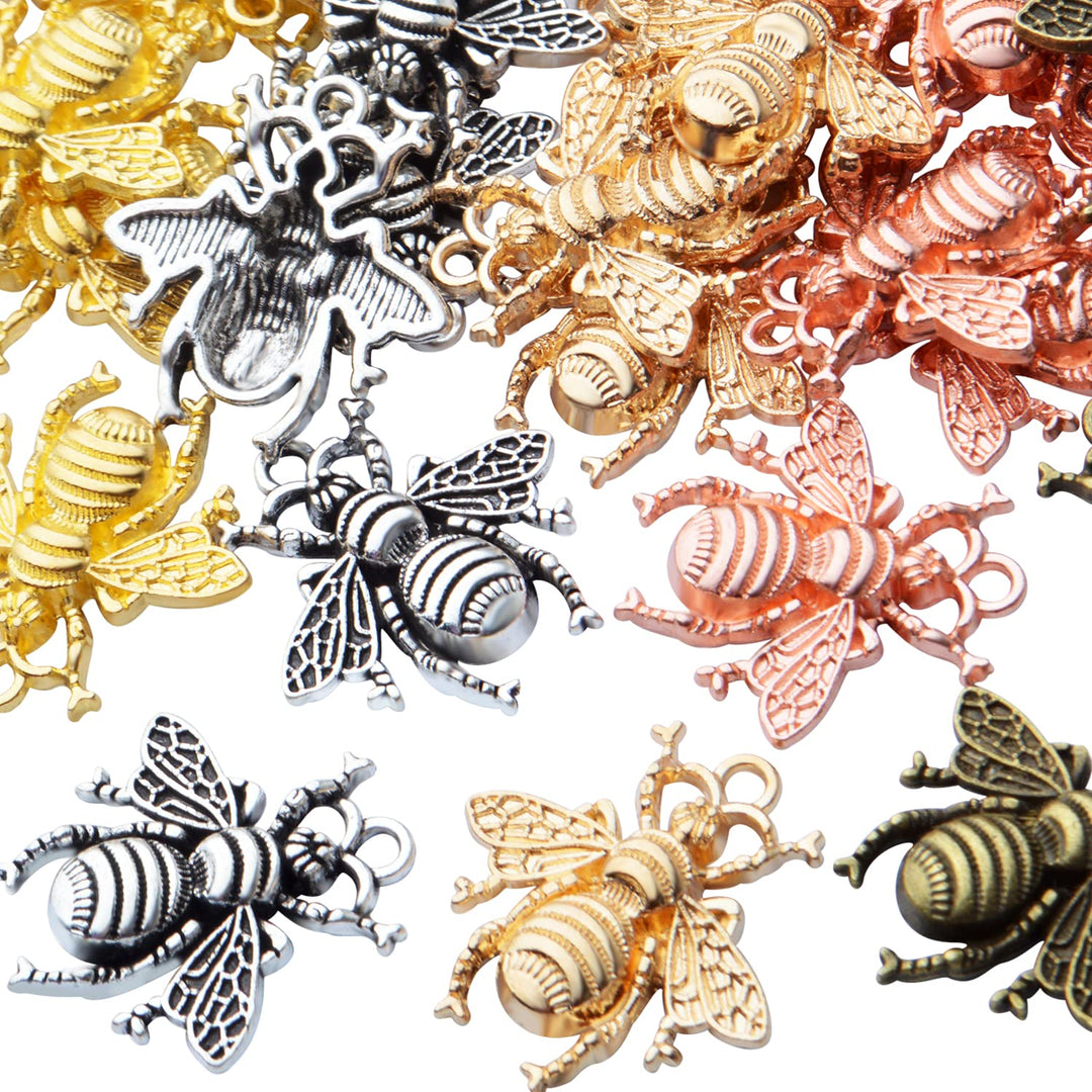 50pcs Alloy Bee Charms Honeybee Charm Pendants Insect Pendant for DIY Jewelry Craft Making Accessory,21mm×20mm,5 Colors