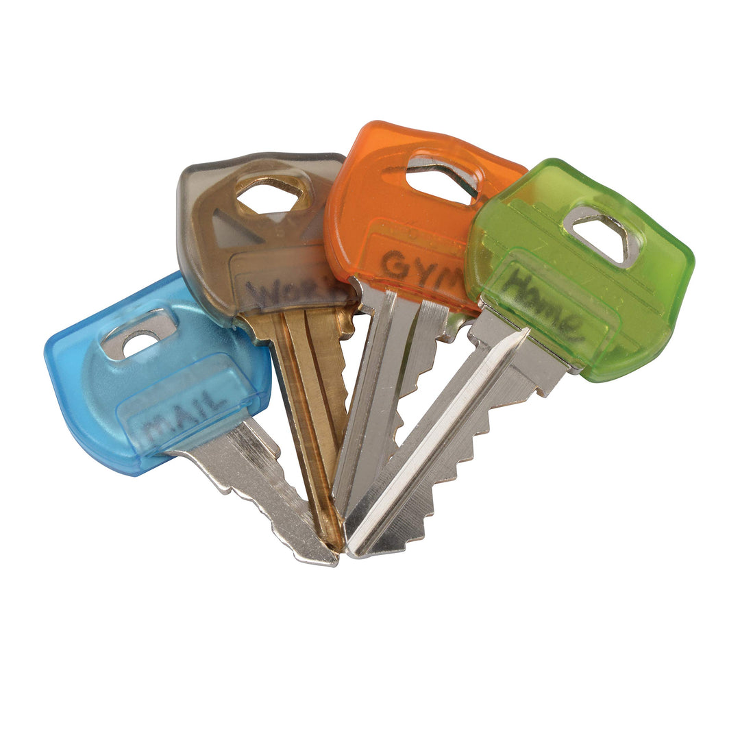 Identikey Covers + S-Biner Key Clips, Write-On Universal Key Covers for Quick Key Identification + Attachment to Key Chain, Multiple Colors