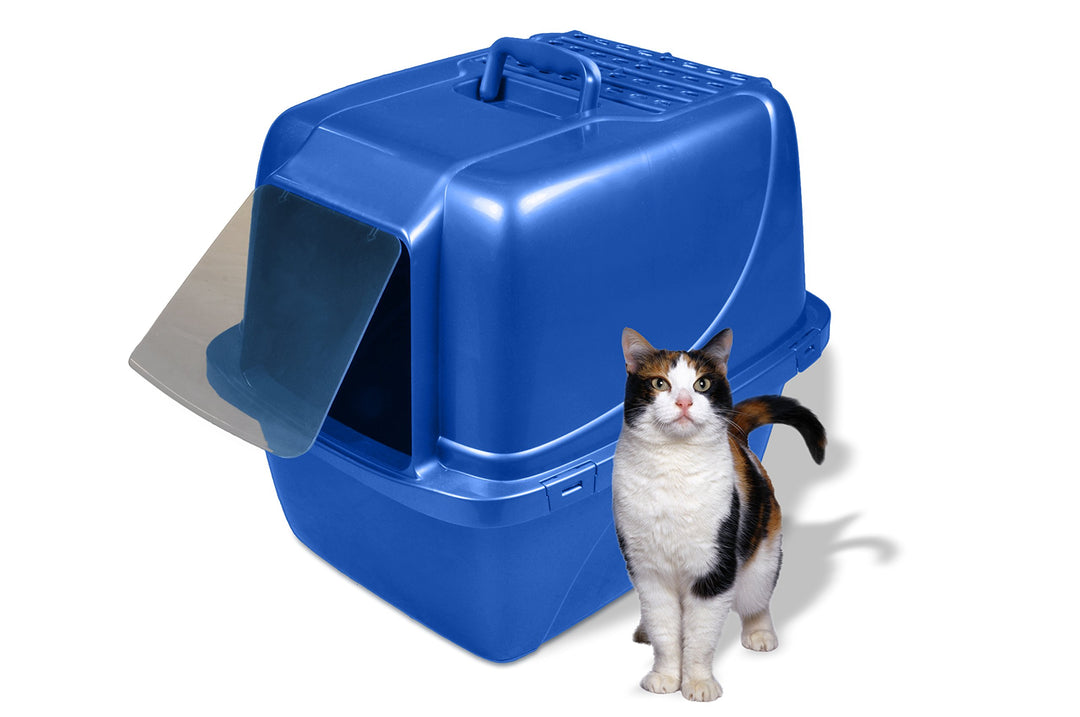 Pets Odor Control Extra Large, Giant Enclosed Cat Pan with Odor Door, Hooded, Blue, CP7