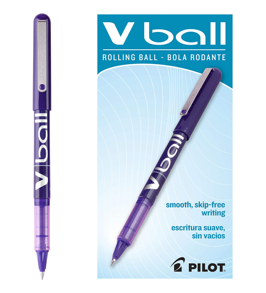 VBall Liquid Ink Rolling Ball Stick Pens, Extra Fine Point, Purple Ink, 12-Pack (35210)