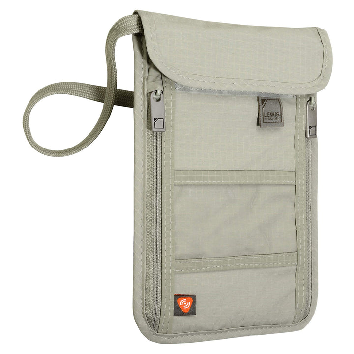 RFID Blocking Stash Neck Wallet, Travel Pouch + Passport Holder for Women & Men, Taupe, One Size