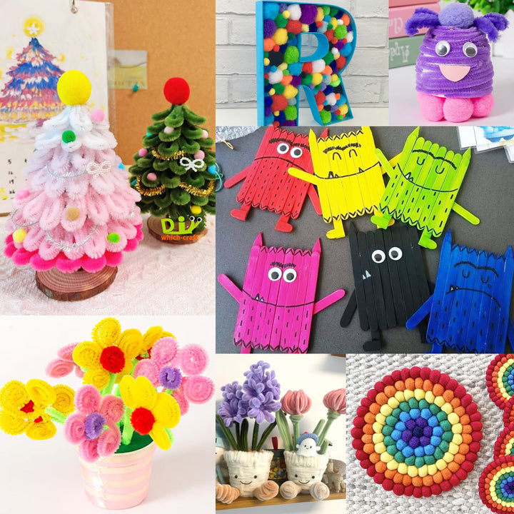 1200pcs+ Arts and Crafts Supplies for Kids - Craft Kits with Pipe Cleaners, Pom Poms for Crafts, Popsicle Sticks for Crafts, Crafts for Kids Ages 4-8, Birthday Gifts for Kids, Girls & Boys