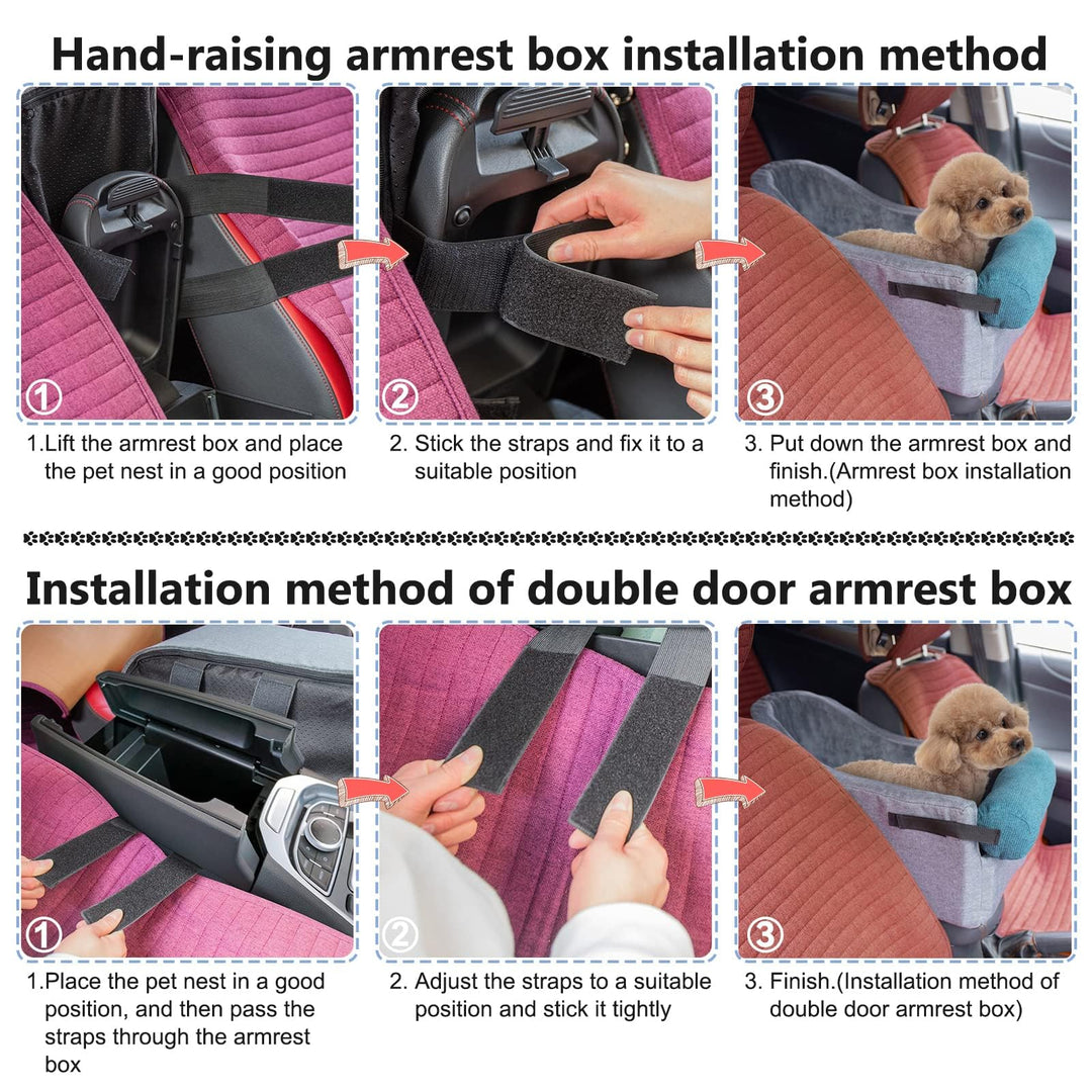 Pet Car Booster Seat - Small Dogs Armrest Booster Seat for Middle Console, Grey and Blue