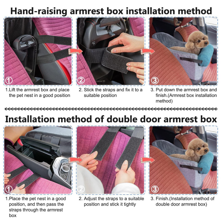 Pet Car Booster Seat - Small Dogs Armrest Booster Seat for Middle Console, Grey and Blue