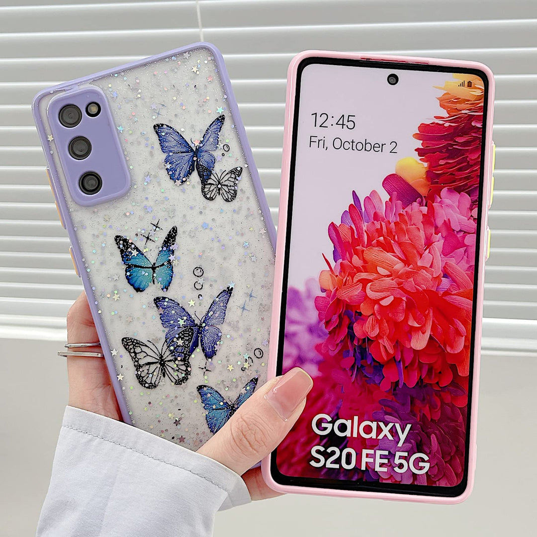 Samsung Galaxy S20 FE Case 5G Cute Glitter Butterfly Full Camera Lens Protection Cases for Women Girls Soft TPU Clear Shockproof Bumper for Samsung S20 FE 6.5 Inch