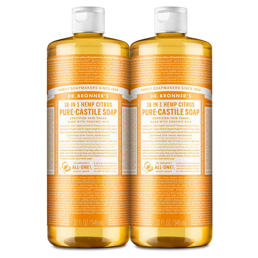 - Pure-Castile Liquid Soap (Citrus, 32 ounce, 2-Pack) - Made with Organic Oils, 18-in-1 Uses: Face, Body, Hair, Laundry, Pets and Dishes, Concentrated, Vegan, Non-GMO