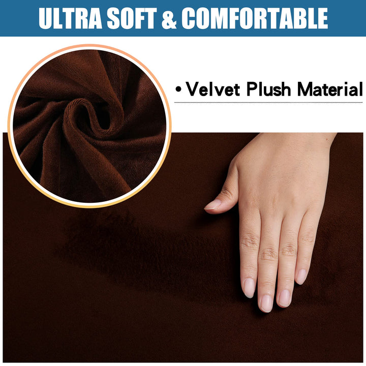 Velvet Seat Covers for Dining Room Chair Set of 6, Stretch Fit Removable Washable Chair Seat Cushion Protector Slipcovers with Ties, Coffee