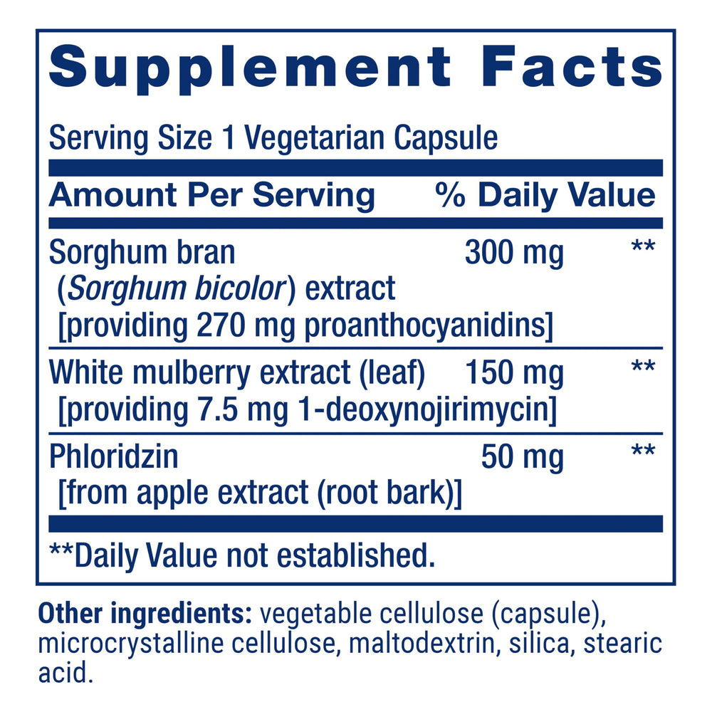 Tri Sugar Shield - Promote Healthy Glucose Metabolism - Sorghum Bran, White Mulberry and Phloridzin Apple Extract - Gluten Free, Non-GOM, Vegetarian - 60 Capsules