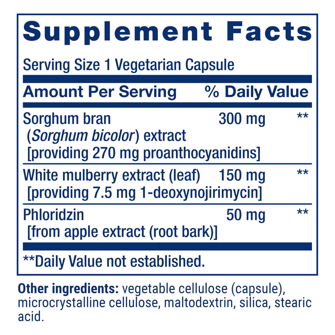 Tri Sugar Shield - Promote Healthy Glucose Metabolism - Sorghum Bran, White Mulberry and Phloridzin Apple Extract - Gluten Free, Non-GOM, Vegetarian - 60 Capsules