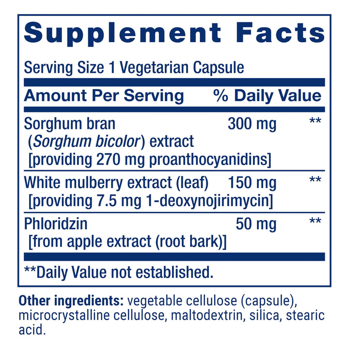 Tri Sugar Shield - Promote Healthy Glucose Metabolism - Sorghum Bran, White Mulberry and Phloridzin Apple Extract - Gluten Free, Non-GOM, Vegetarian - 60 Capsules