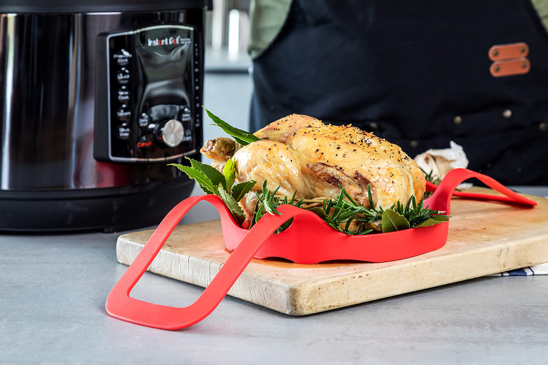 Pot Official Silicone Bakeware Sling - Multi-Use, Heat-Resistant, BPA-Free, Compatible with 6-Quart and 8-Quart Cookers, Red - Ideal for Lifting, Roasting, and Healthier Cooking