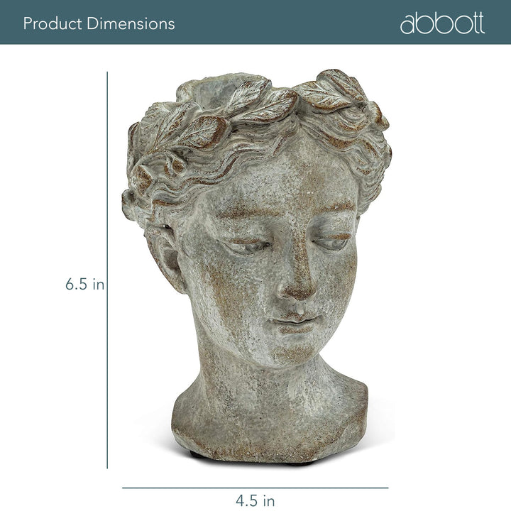 Goddess Head Planter - Extra Small Cement Indoor and Outdoor Planter Pot - Grecian Woman Statue Head Planter for Flowers and Succulents (Grey, 2.75 Opening)