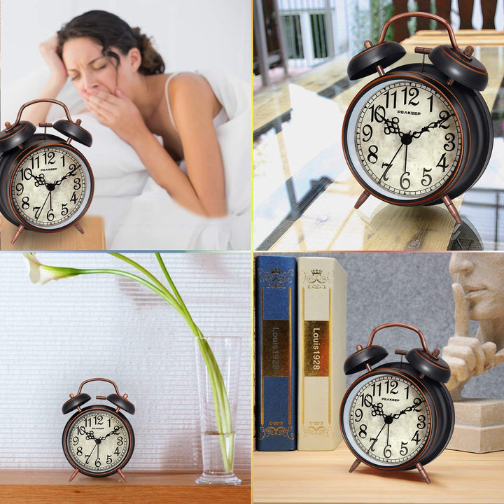 Retro 4 inches Battery Operated Twin Bell Loud Alarm Clock (Black with Arabic)