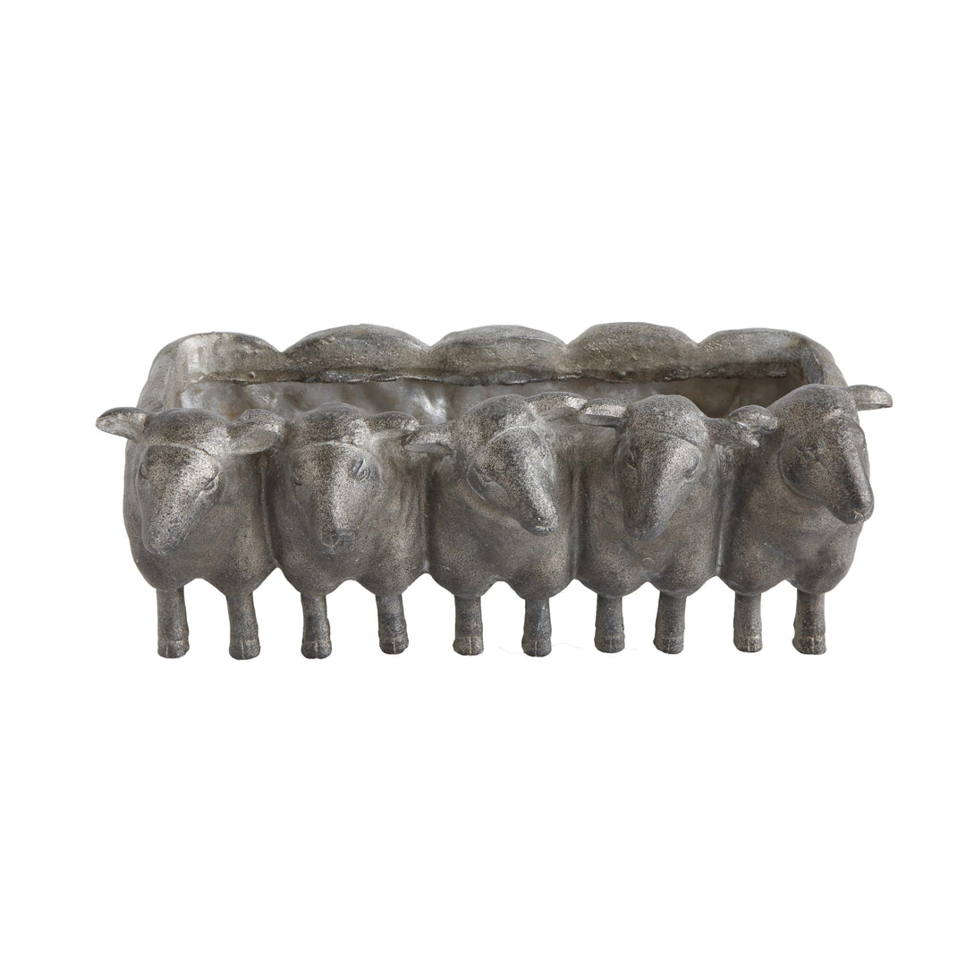 Resin Sheep Planter with Distressed Iron Finish
