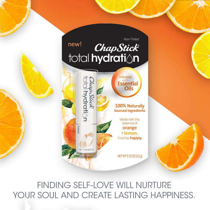 Total Hydration Essential Oils Lip Balm, Happy Orange & Lemon, 0.12 Oz