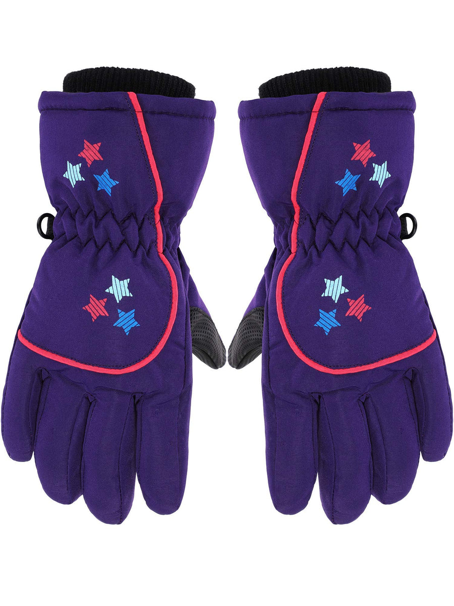 Kids Snow Ski Gloves Winter Waterproof Warm Snowboard Mittens for Girl and Boy (Purple, 5-10 Years)