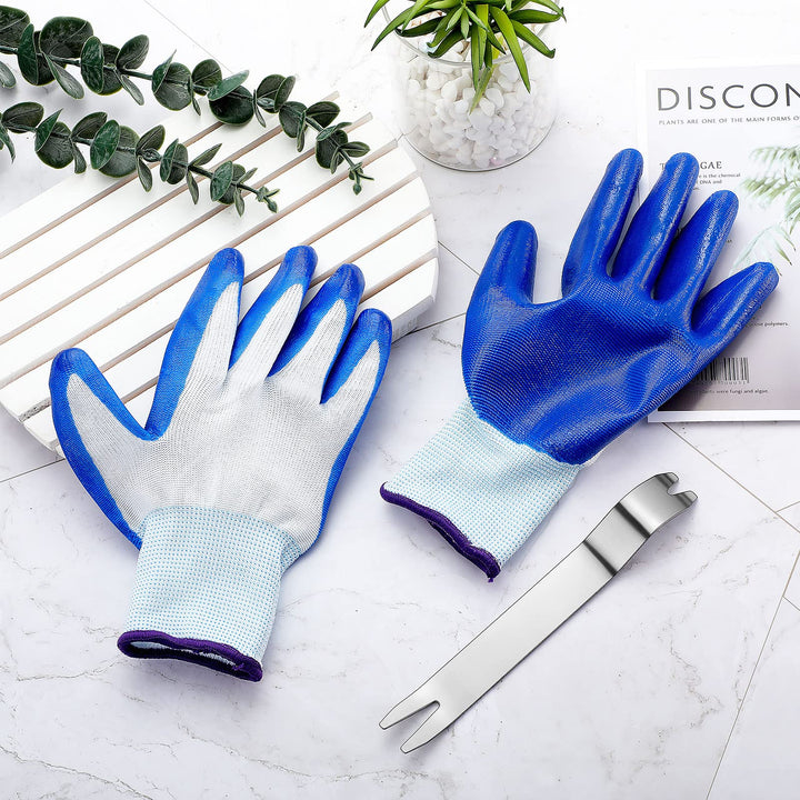 3 Piece Set - Stainless Steel Paver Extractor Tool and Nitrile Garden Gloves for Patio, Lawn and Garden