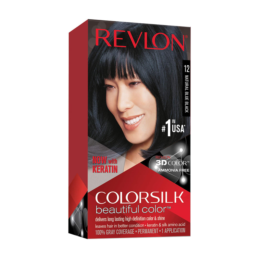 Revlon Colorsilk Beautiful Color, Permanent Hair Color with Keratin, 40ml + 40ml + 11.8ml - 12 Natural Blue Black (Pack of 1)