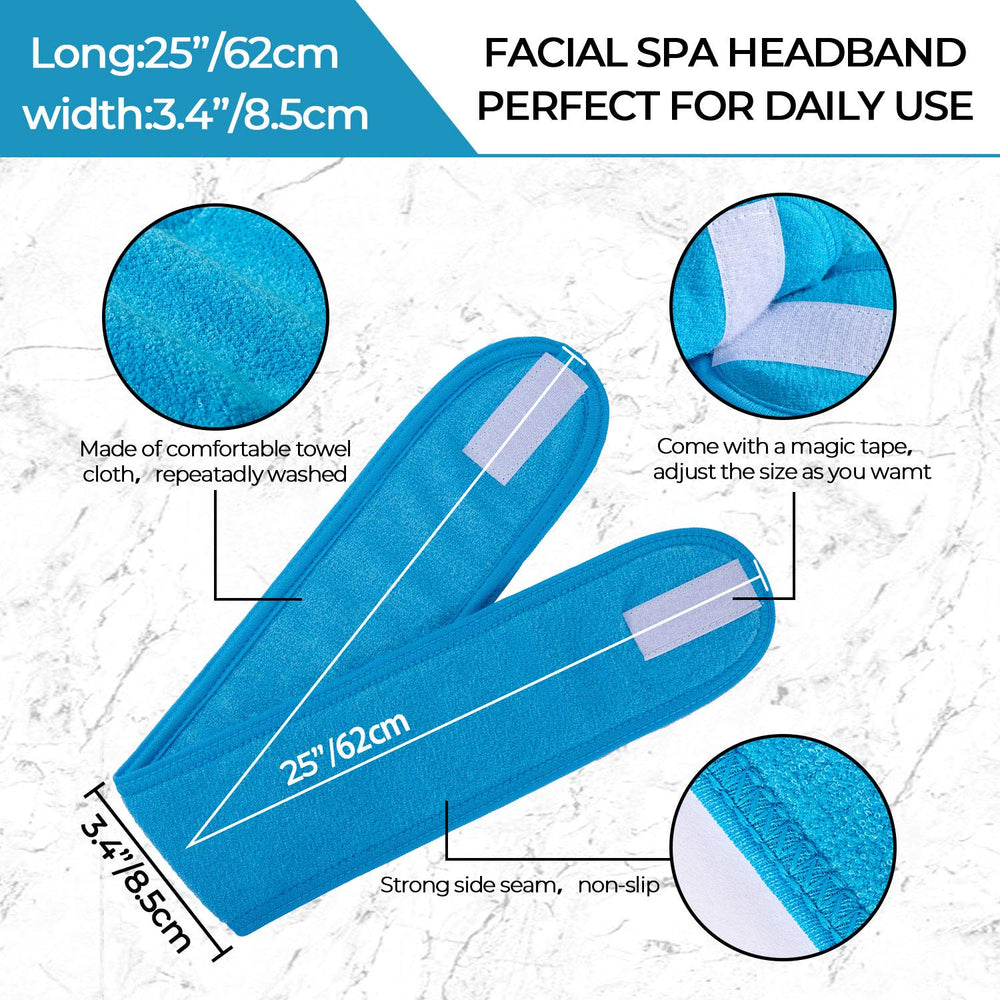 Spa Facial Headband Make Up Wrap Head Terry Cloth Headband Adjustable Towel for Face Washing, Shower, 3 Pieces (Blue, Green, Yellow)