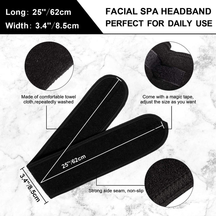 Spa Facial Headband Make Up Wrap Head Terry Cloth Headband Adjustable Towel for Face Washing, Shower, 3 Pieces (White, Black, Pink)