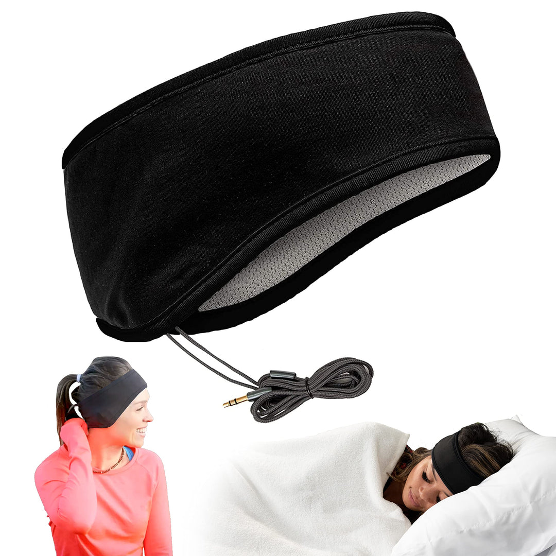 Sleep Headphones - Over Ear Headphones from Ultra Thin Cool Mesh Wired for Side Sleepers, Meditation, Running, Laptop, and Phone - Black