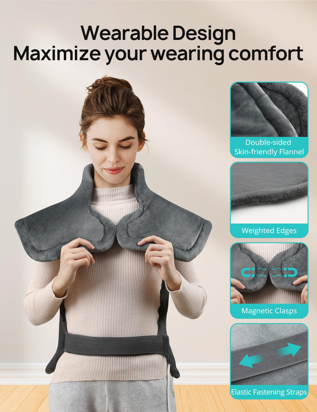 Heating Pad for Back Pain Relief, EVAJOY 24 x 29.5 Large Size Electric Heating Pad for Neck, Back, Shoulders with 3 Heat Levels, 6 Massage Settings, 2H Auto Shut-Off, Gray (AMZEJ-BD033G01)