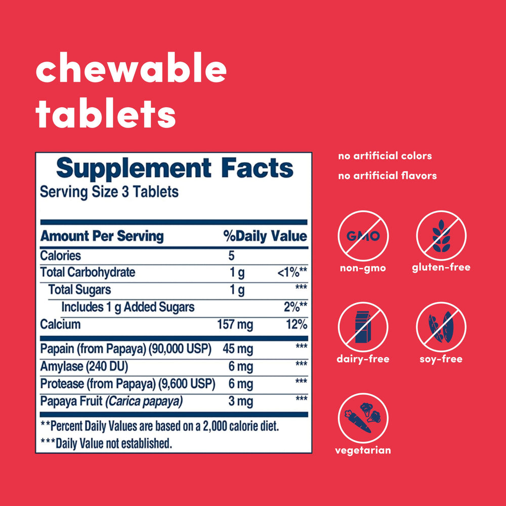 Original Papaya Enzyme Chewable Tablets - Promotes Nutrient Absorption and Helps Digestion - Gluten-Free, Vegetarian - 100 Count, 33 Total Servings