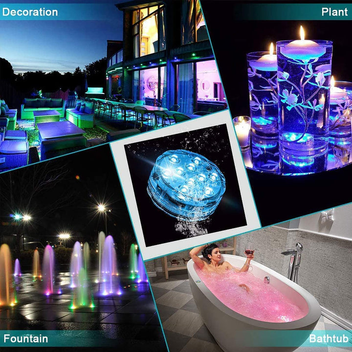 Underwater Submersible LED Lights: Waterproof Battery Operated Remote Control, Wireless LED Lights for Bath tub Hot Tub Pond Pool Fountain Waterfall Aquarium Party and Vase Base, 2 Pack