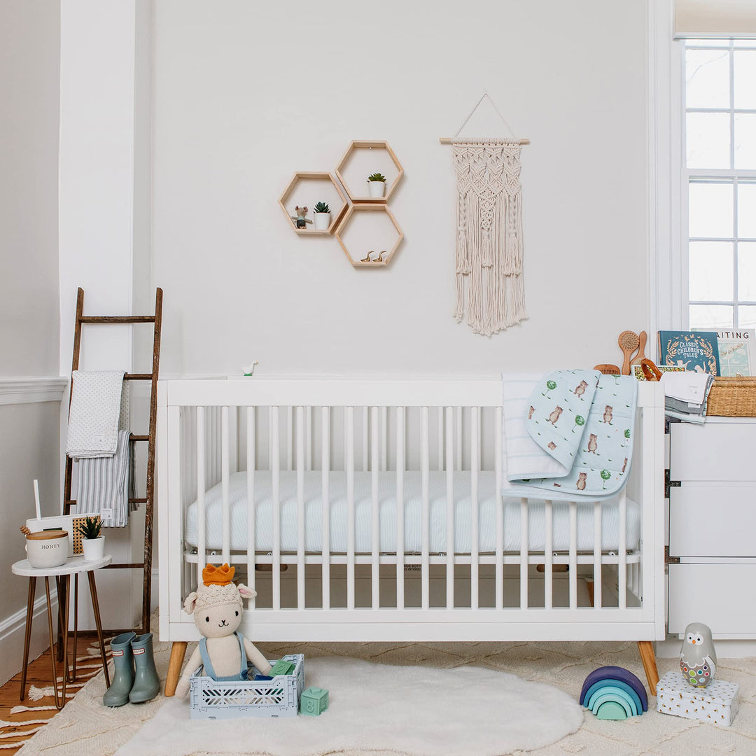 Burt's Bees Baby - Fitted Crib Sheet, Boys & Unisex 100% Organic Cotton Crib Sheet For Standard Crib and Toddler Mattresses (Sky Blue Thin Stripes) Classic Stripe