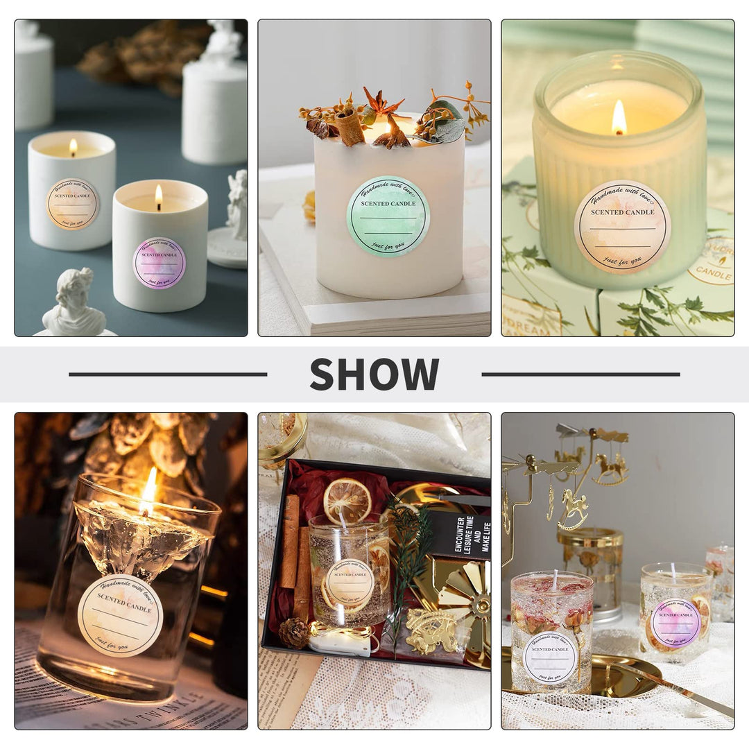 2 Inch Candle Stickers, 500pcs Waterproof Scented Candle Labels 4 Colors Handmade Candle Jar Stickers Self Adheisive Candle Labels for Candle Tins, Candle Boxes Packaging