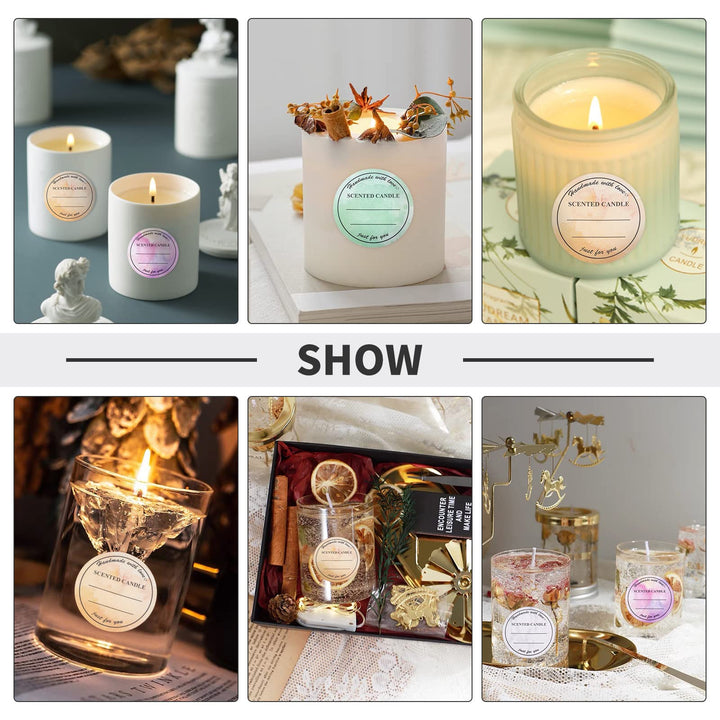 2 Inch Candle Stickers, 500pcs Waterproof Scented Candle Labels 4 Colors Handmade Candle Jar Stickers Self Adheisive Candle Labels for Candle Tins, Candle Boxes Packaging