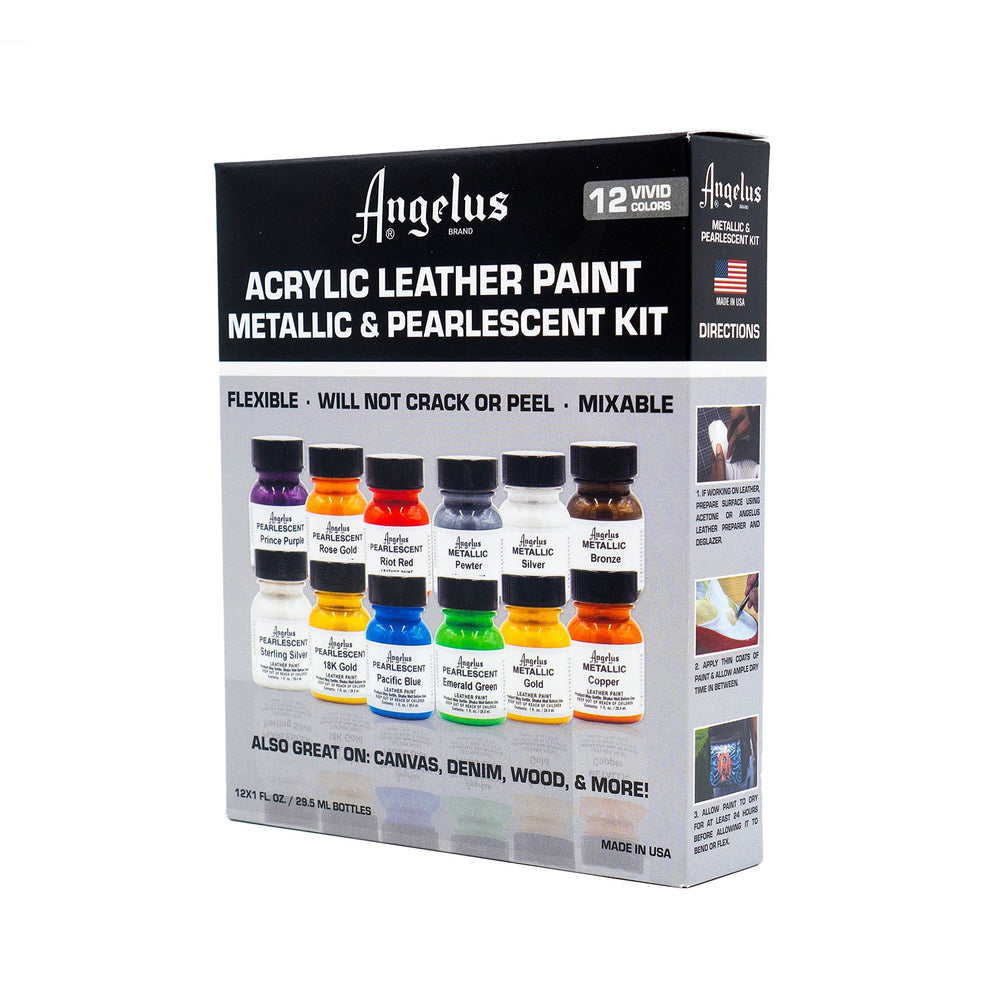 Acrylic Leather Paint Kit Metallic & Pearlescent 12 Pack Set