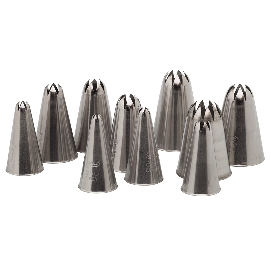 850 - 10 Piece Closed Star Tube Set, Stainless Steel Pastry Tips, Sizes 0 - 9